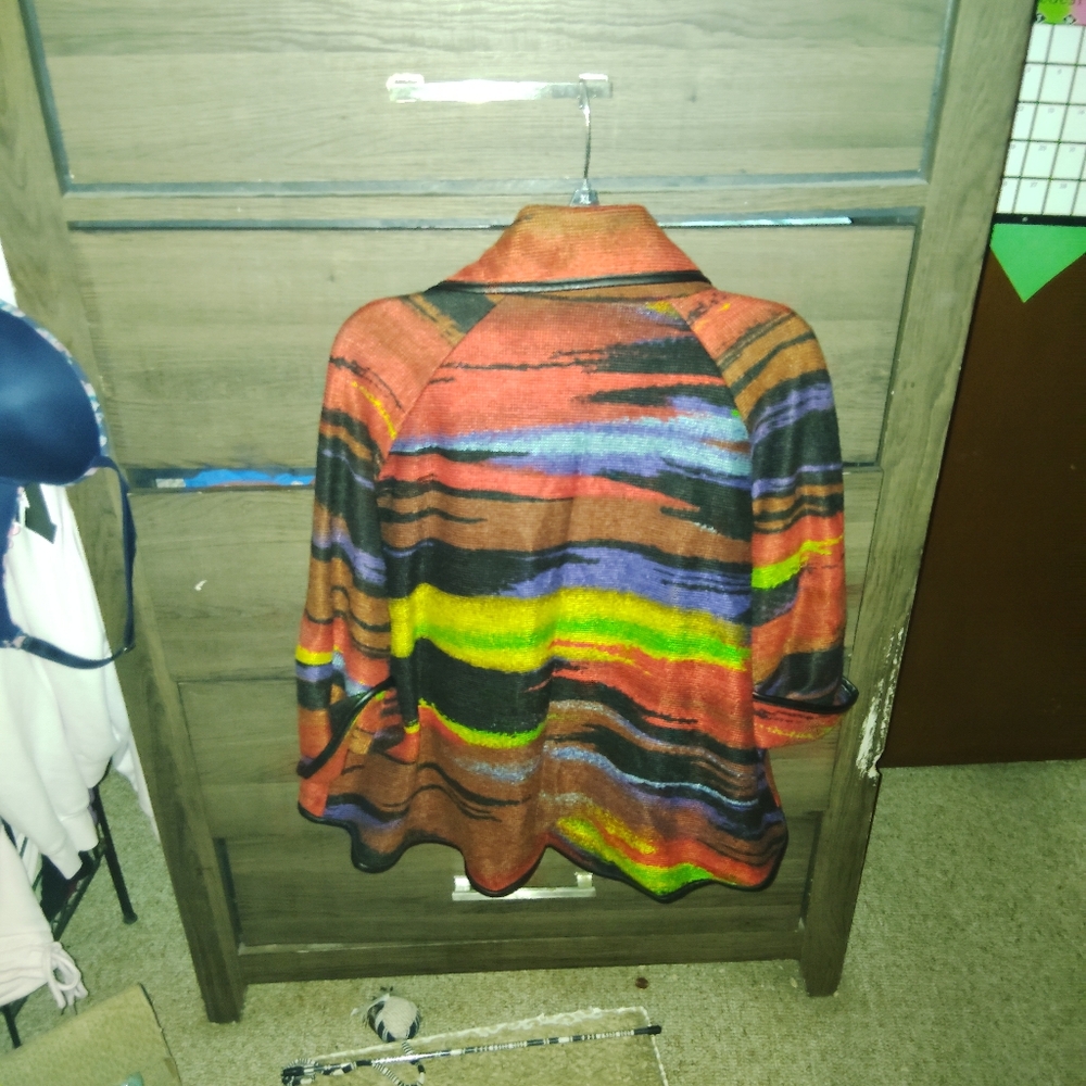 JOSEPH RIBKOFF 90's Watercolor Striped Shawl Sweater - Size 8 - Picture 6 of 7